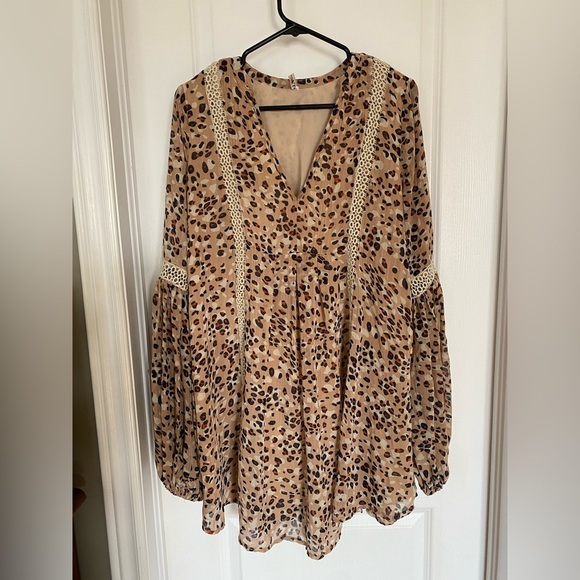 Indikah Animal Print Leopard Flowy Tunic Dress Size M - Picture 1 of 11